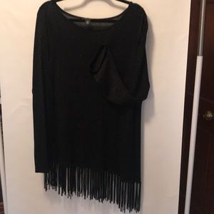 Fringed  Black Tunic Top